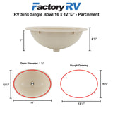 RV Sink Single Bowl 16" Long x 12 ¼" | Parchment