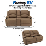 RV Wall Hugger Sofa 65" Powered Reclining Theater Seats