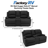 RV Wall Hugger Sofa 67" Manual Reclining Theater Seats