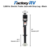 3500 lb. Electric Trailer Jack with Drop Leg Black