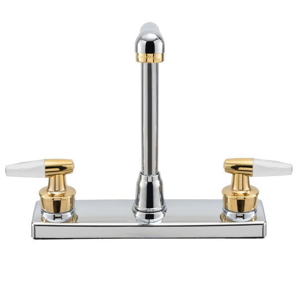 RV Kitchen High Rise Faucet | Chrome Finish | Polished Brass Handles