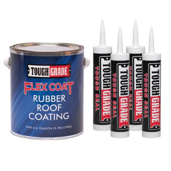 ToughGrade RV Roof Repair Kit | 1 Gallon Flex Coat + 4 Tubes Tough Seal Self Leveling Roof Sealant | RV Rubber Roof Coating | RV EPDM, TPO, PVC Repair | RV Roof Sealant