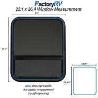 ToughGrade Vertical Sliding Black RV window 22.1" X 26.4" X 2" Includes Mounting Ring