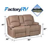 Camper Comfort 65" Wall Hugger Reclining RV | Camper Theater Seats (Cappuccino) | Double Recliner RV Sofa & Console | RV couch | Wall Hugger Recliner | RV Theater Seating | RV Furniture | Theater Seat