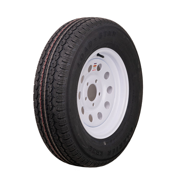 15" White Mod Trailer Wheel ST205/75R15 Tire Mounted (5x4.5) Bolt Circle