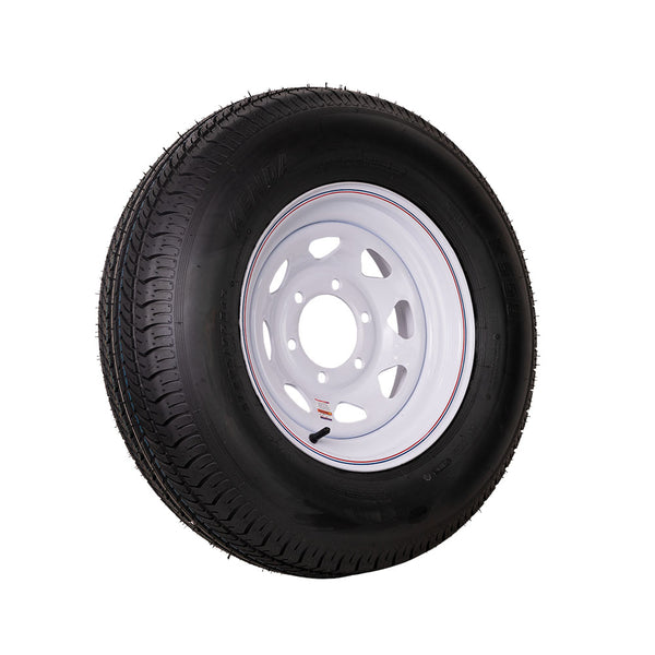 FactoryRVSurplus 15" White Spoke Trailer Wheel ST225/75D15 Tire Mounted (6x5.5) Bolt Circle