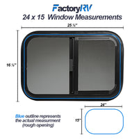 ToughGrade Horizontal Sliding Black RV Window 24" X 15" X 1 1/2"Includes Mounting Ring and Screen