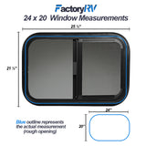 ToughGrade Horizontal Sliding Black RV Window 24" X 20" X 1 1/2" Includes Mounting Ring and Screen