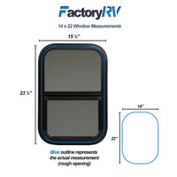 ToughGrade Vertical Sliding Black RV window 14" X 22" X 1 1/2" Includes Mounting Ring and Bottom Screen