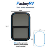 ToughGrade Vertical Sliding Black RV window 15" X 22" X 1 1/2" Includes Mounting Ring and Bottom Screen