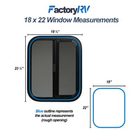 Horizontal Sliding Black RV Window 18" X 22" X 1 1/2" Includes Mounting Ring