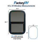 ToughGrade Vertical Sliding Black RV Window 18" X 35" X 1-1/2" Includes Mounting Ring and Bottom Screen