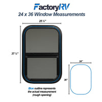 ToughGrade Vertical Sliding Black RV Window 24" X 36" x 1-1/2" Includes Mounting Ring and Bottom