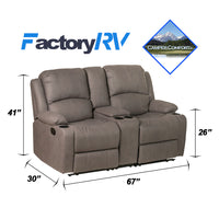 Camper Comfort 67" Manual Wall Hugger Reclining RV | Camper Theater Seats (Slate) | Double Recliner RV Sofa & Console | RV Couch | Wall Hugger Recliner | RV Theater Seating | RV Furniture | Theater Seat