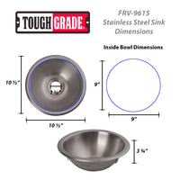 Toughgrade Stainless Steel RV Sink 10"x10" | 22 Gauge Stainless | RV Sink | Camper Sink | Single Bowl Sink