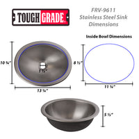 Toughgrade Stainless Steel RV Sink 10"x13" | 22 Gauge Stainless | RV Sink | Camper Sink | Single Bowl Sink