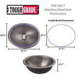 Toughgrade Stainless Steel RV Sink 10"x13" | 22 Gauge Stainless | RV Sink | Camper Sink | Single Bowl Sink