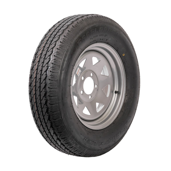 Gran Stellar Tire ST205/75R15 Silver Spoke | (5x4.5) Bolt Circle | Trailer Wheel | Tire Mounted