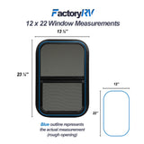 ToughGrade Vertical Sliding RV window 12" X 22" X 1 1/2" Includes Mounting Ring and Bottom Screen
