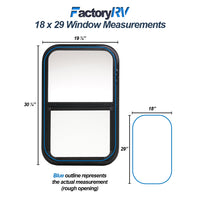 ToughGrade Vertical Sliding Black RV Clear Window 18" X 29" X 1 1/2" with Mounting Ring and Bottom Screen