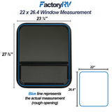 Vertical Sliding Black RV window 22" X 26.4" X 1 1/2" Includes Mounting Ring and Screen