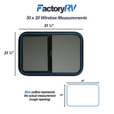 ToughGrade Horizontal Sliding Black RV Window 30" X 20" X 1-1/2" Includes Mounting Ring and Bottom Screen