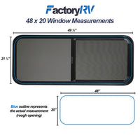 ToughGrade Horizontal Sliding Black RV Window 48" X 20" X 1 1/2"Includes Mounting Ring and Screen